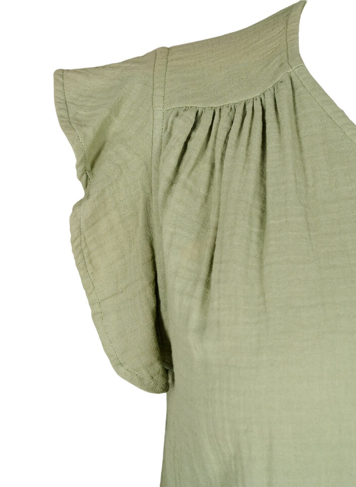 &Auml;rml&ouml;s topp i bomullsmuslin med volanger, Gr&ouml;n, Packshot image number 3