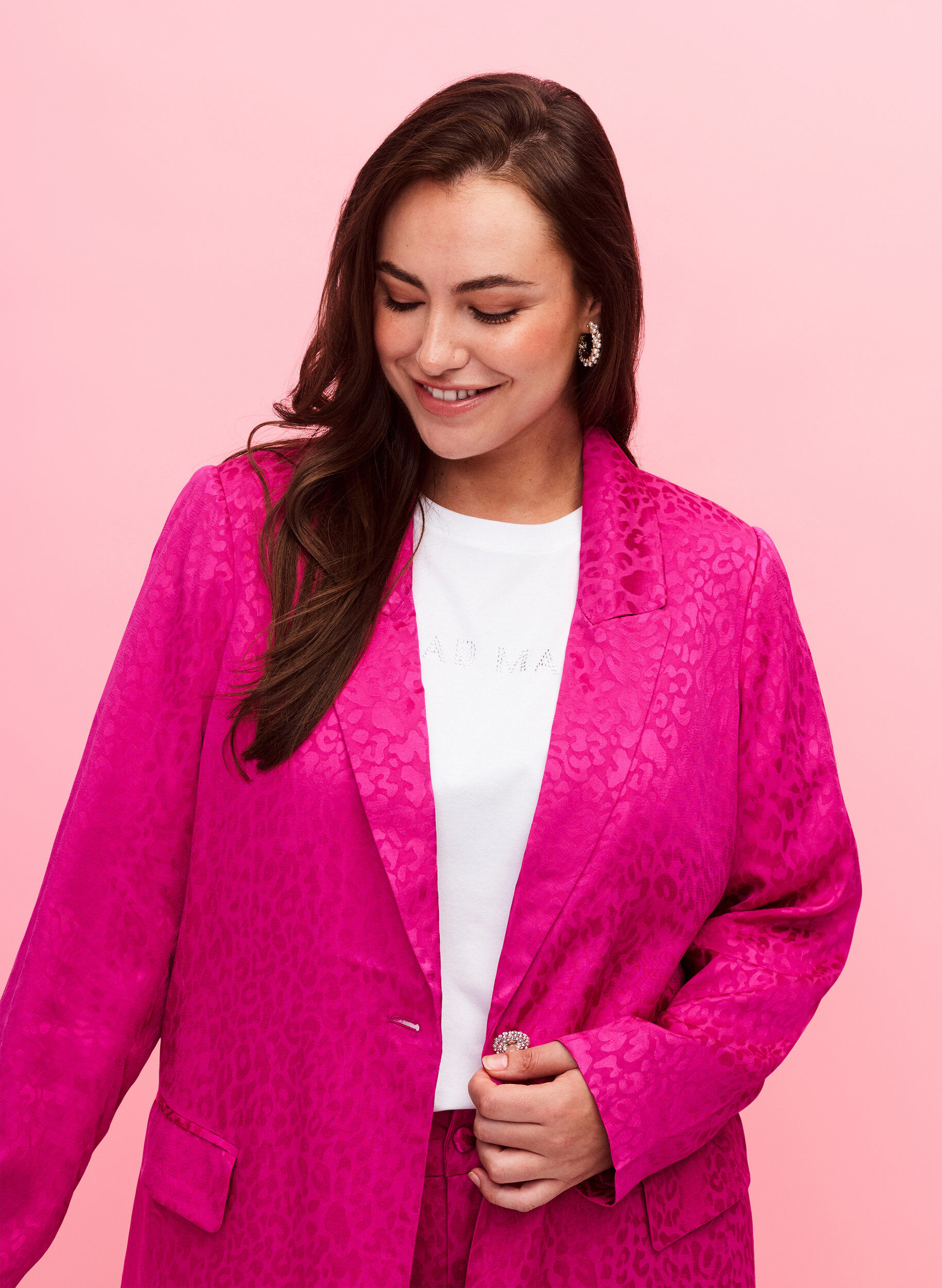 Zizzi Jacquardblazer i viskos, ton i ton, Rose Violet, Model image number 2