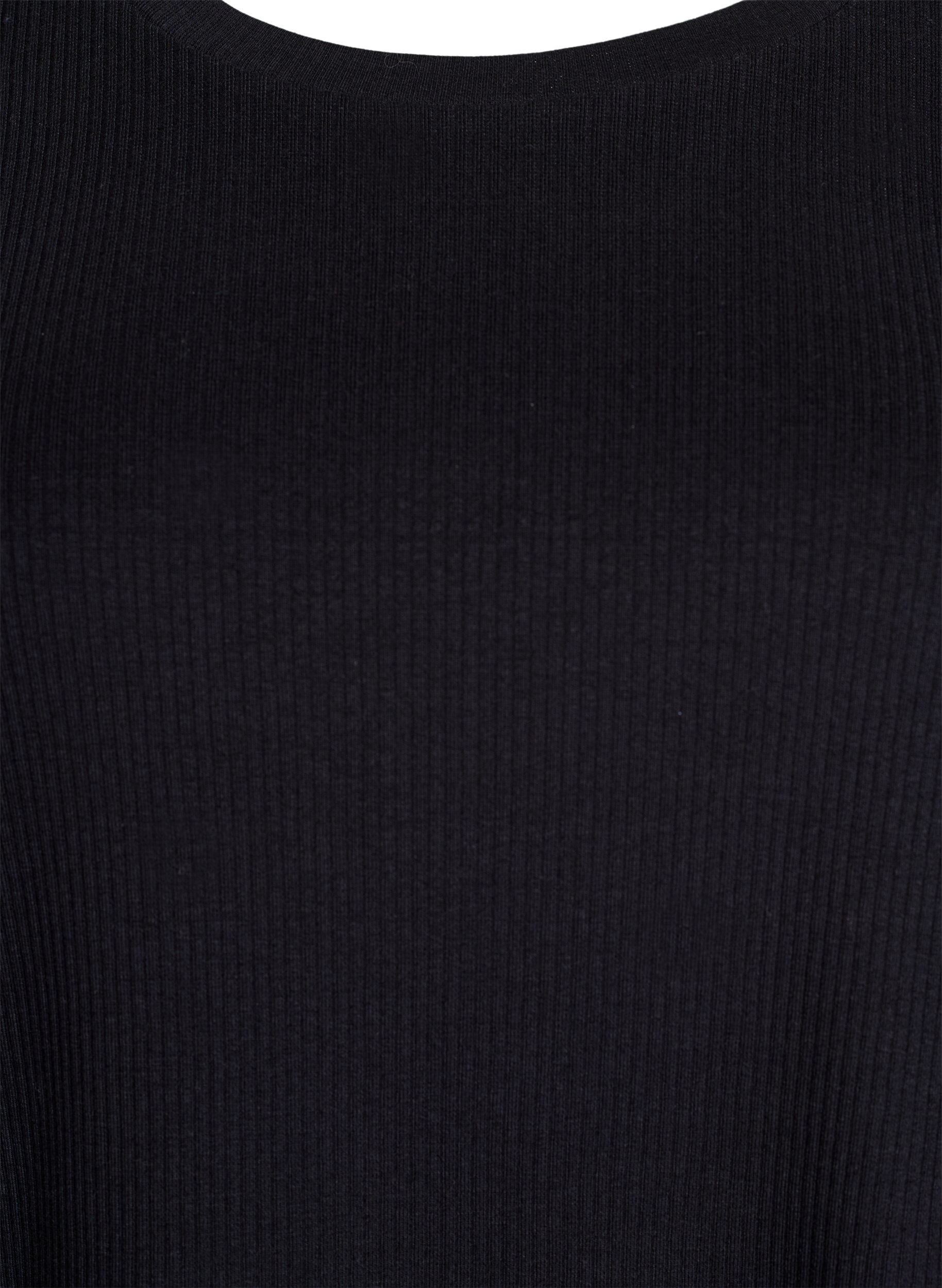 ZizziBlus i ribbad jersey med korta &auml;rmar, Svart, Packshot image number 2