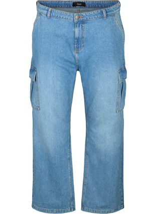 Löst sittande jeans med cargo-fickor, Light blue, Packshot image number 0
