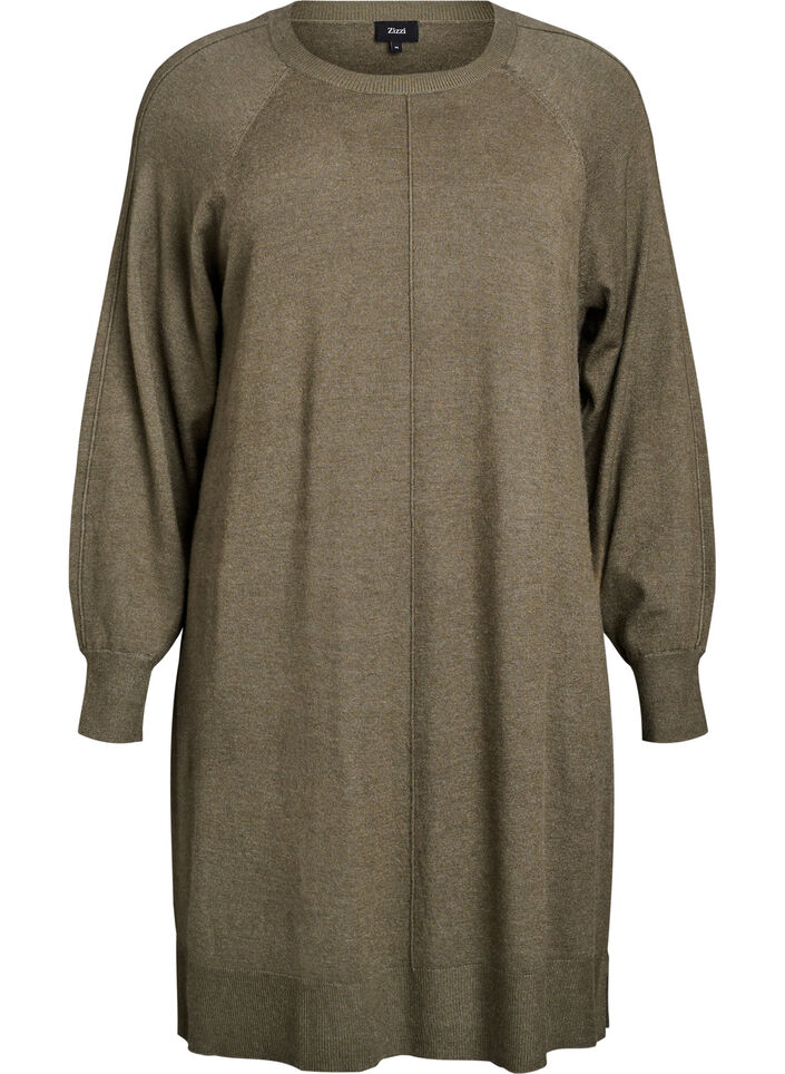 Stickad kort kl&auml;nning med raglan&auml;rm och mitts&ouml;m, Gr&ouml;n, Packshot image number 0