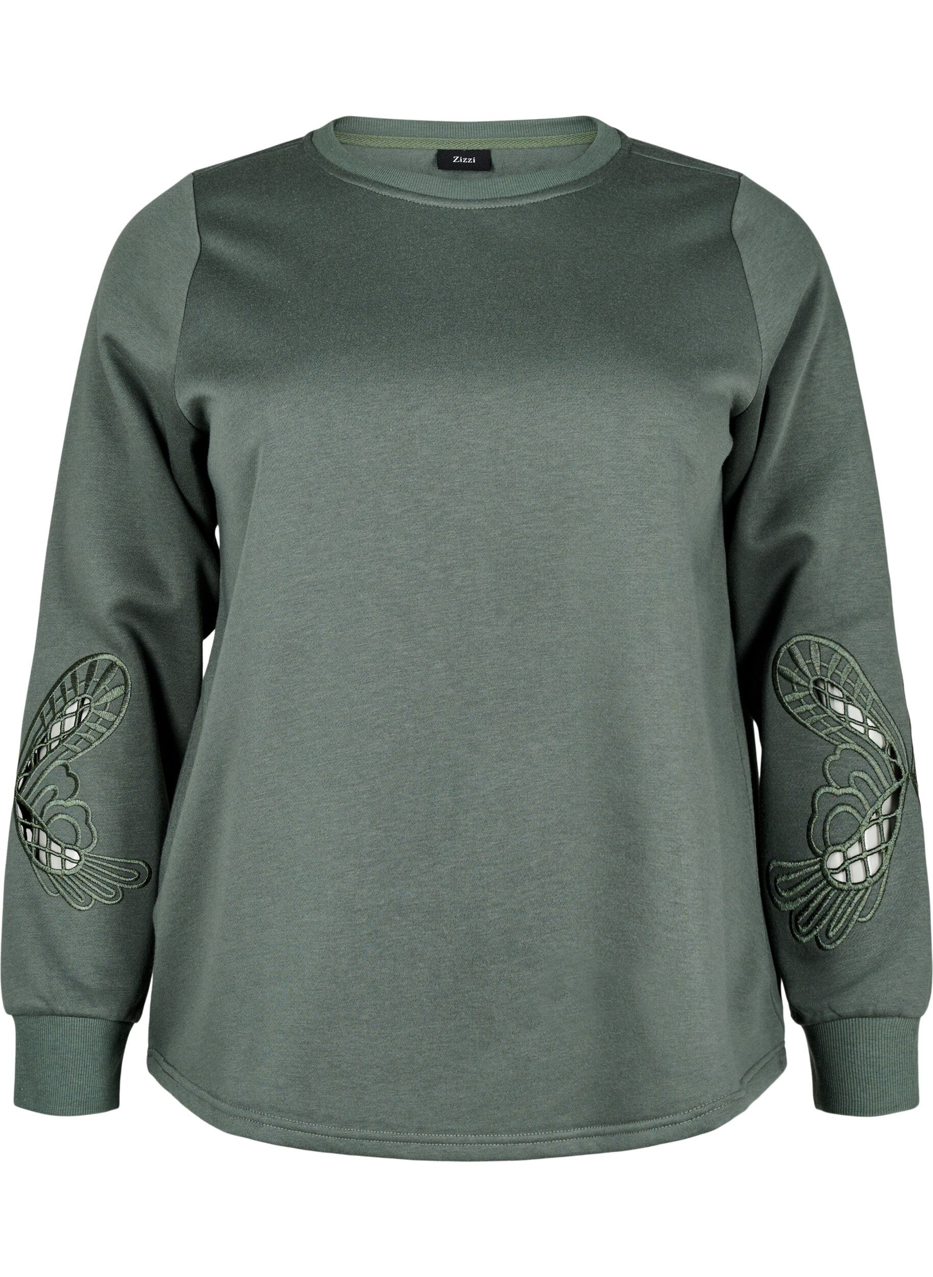 Zizzi Sweatshirt med broderade utsk&auml;rningar, Thyme, Packshot image number 0