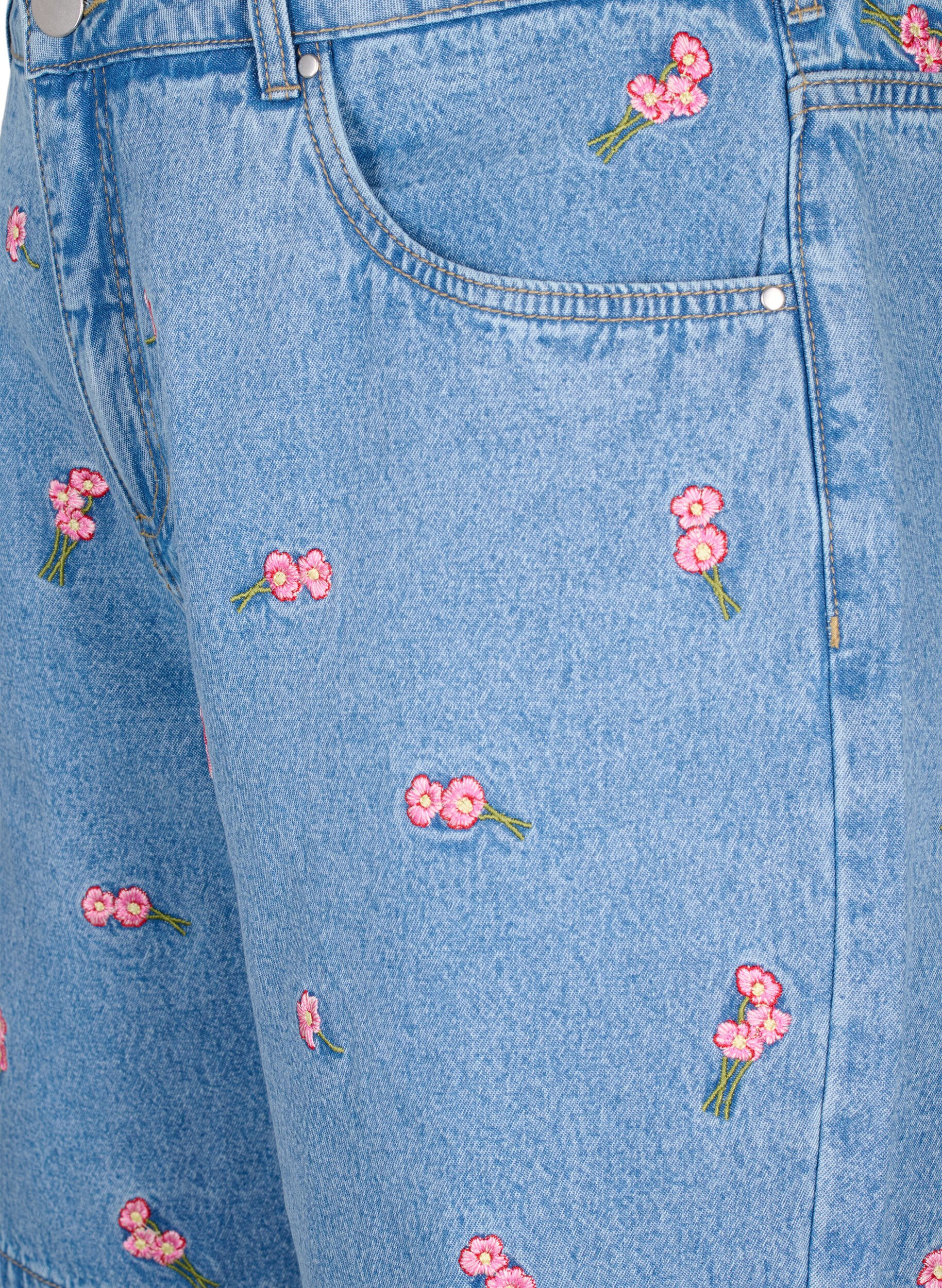 Zizzi Jeansshorts med broderade blommor, Bl&aring;, Packshot image number 2