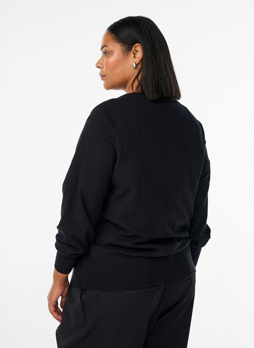 Kofta med rund hals och tygkl&auml;dda knappar, Svart, Model image number 2