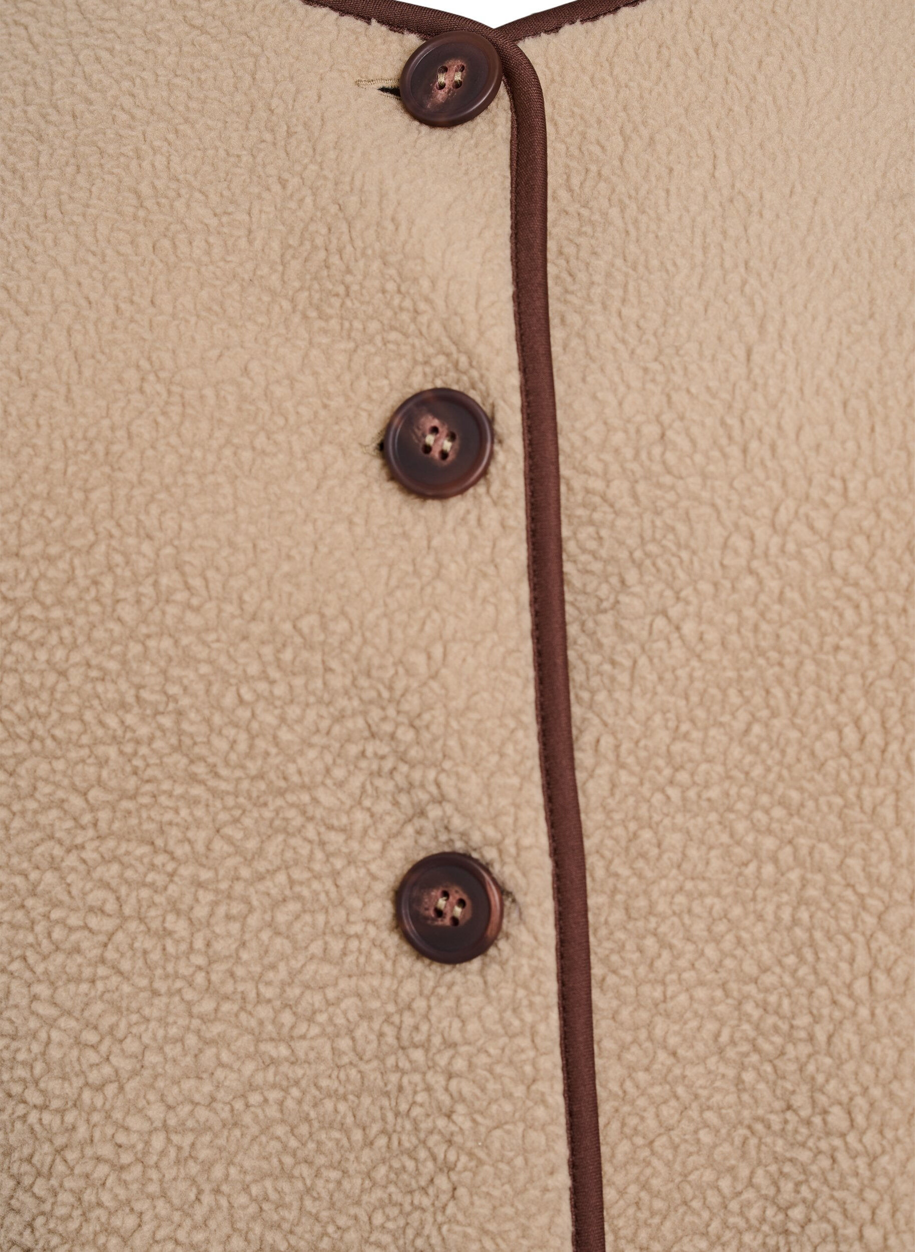 Zizzi V&auml;st i teddyfleece med kontrastkanter, Beige, Packshot image number 2