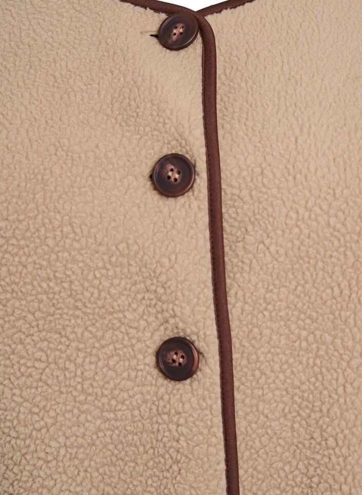 Väst i teddyfleece med kontrastkanter, Beige, Packshot image number 2