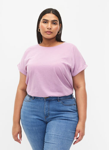 Kortärmad t-shirt i bomullsmix, Lavender Mist, Model image number 0