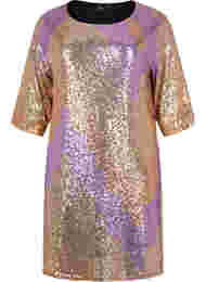 Paljettklänning med 3/4-ärmar, Gold Mulit Sequins