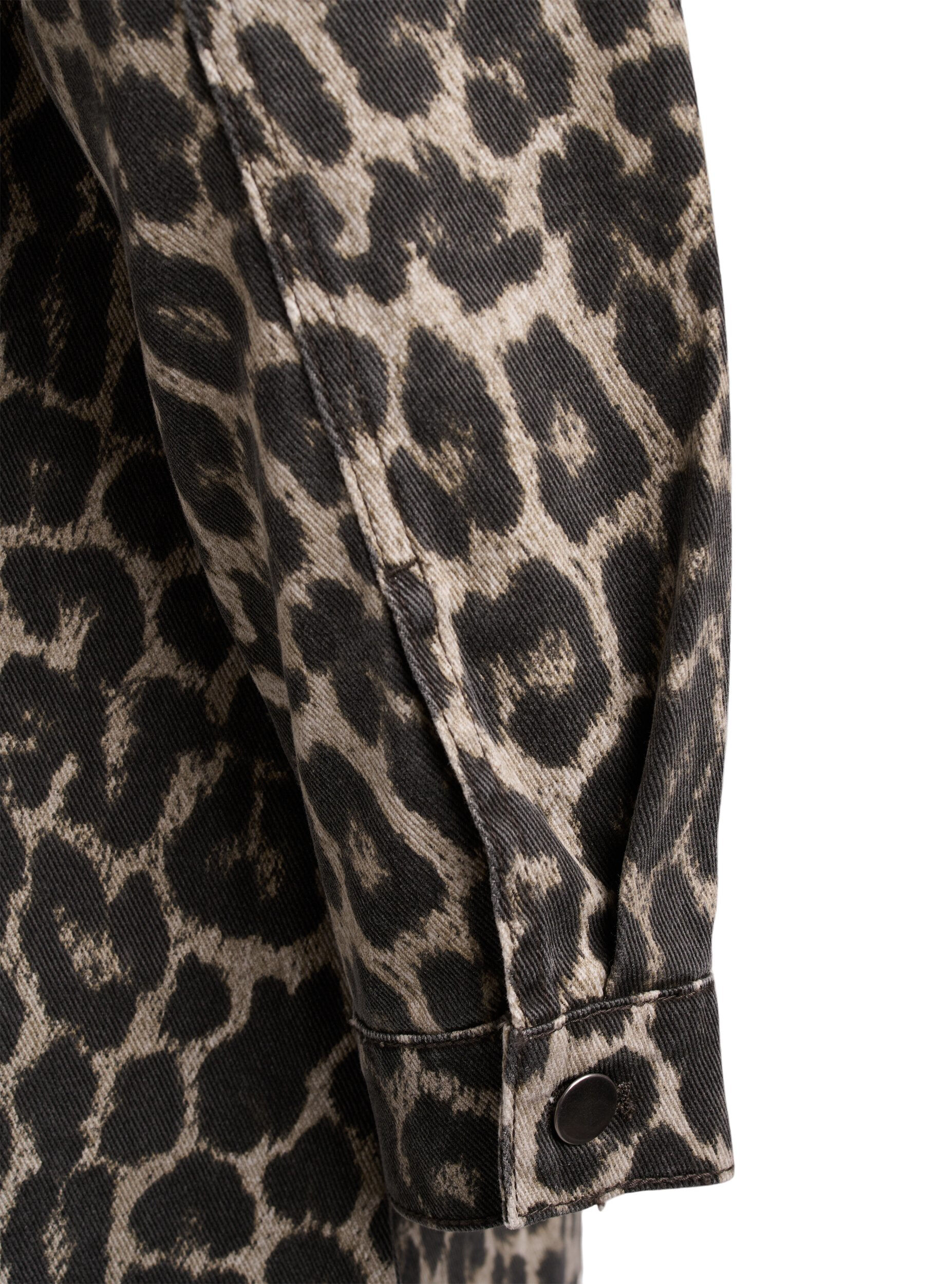 Zizzi L&aring;ng&auml;rmad jeanskl&auml;nning med leopardm&ouml;nster, Brun, Packshot image number 3