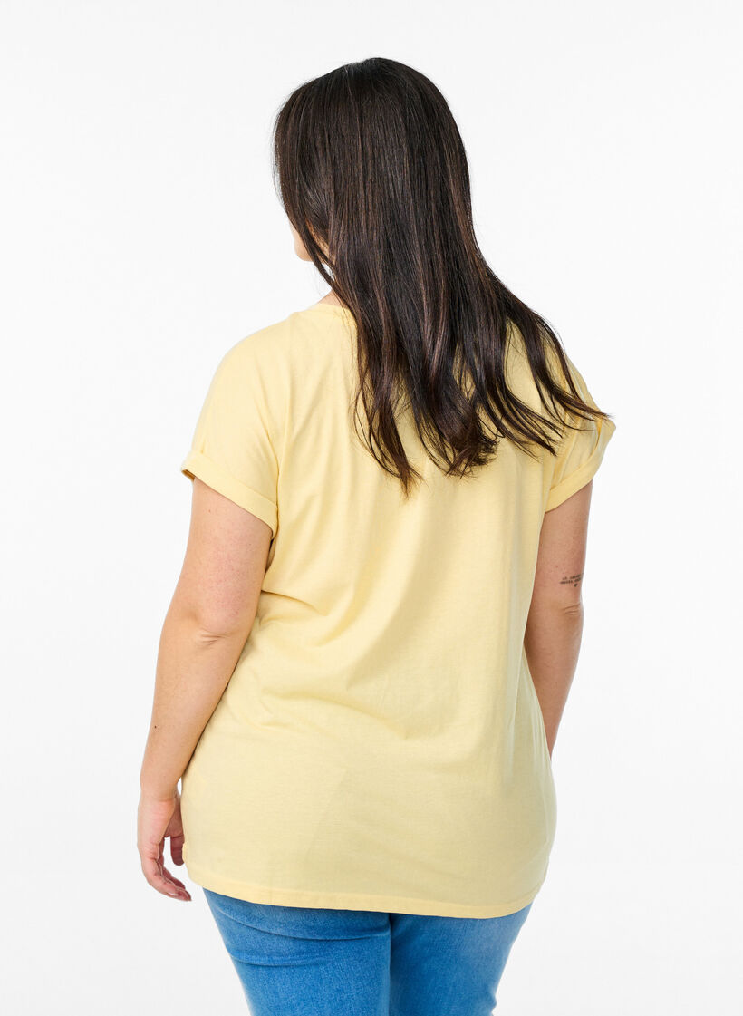 Kort&auml;rmad t-shirt i bomullsblandning, Gul, Model image number 2