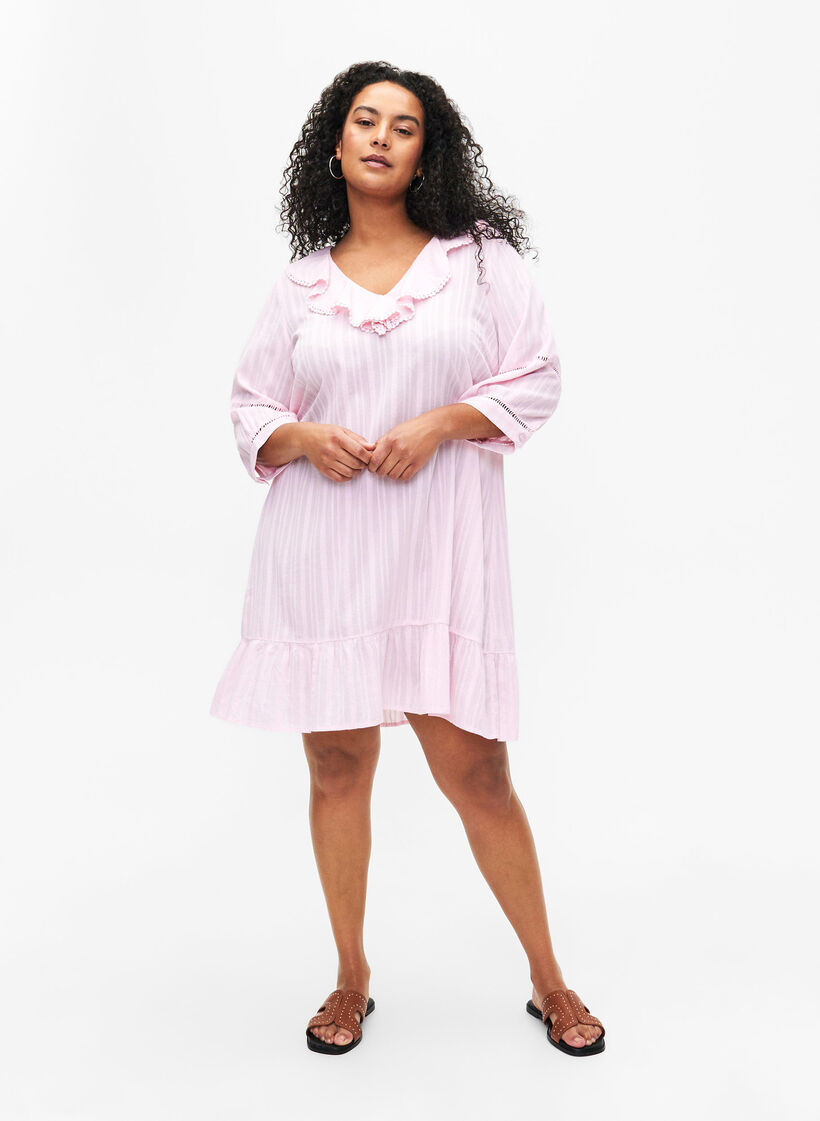 Klänning i bomulls- och viskosblandning med 3/4 ärmar, Almond Blossom, Model image number 2