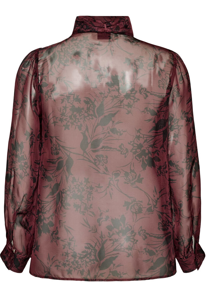 Skir skjortblus med blomm&ouml;nster och knytdetalj, M&ouml;rk Bordeaux, Packshot image number 1