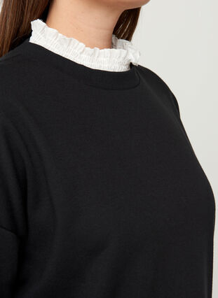 Sweatshirt med fastsydd skjorta, Black, Model image number 2