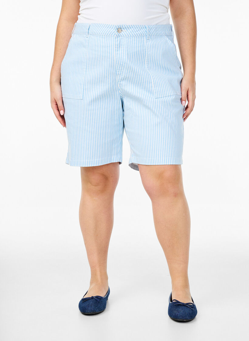 Randiga Bermudashorts med hög midja, Blå, Model image number 3