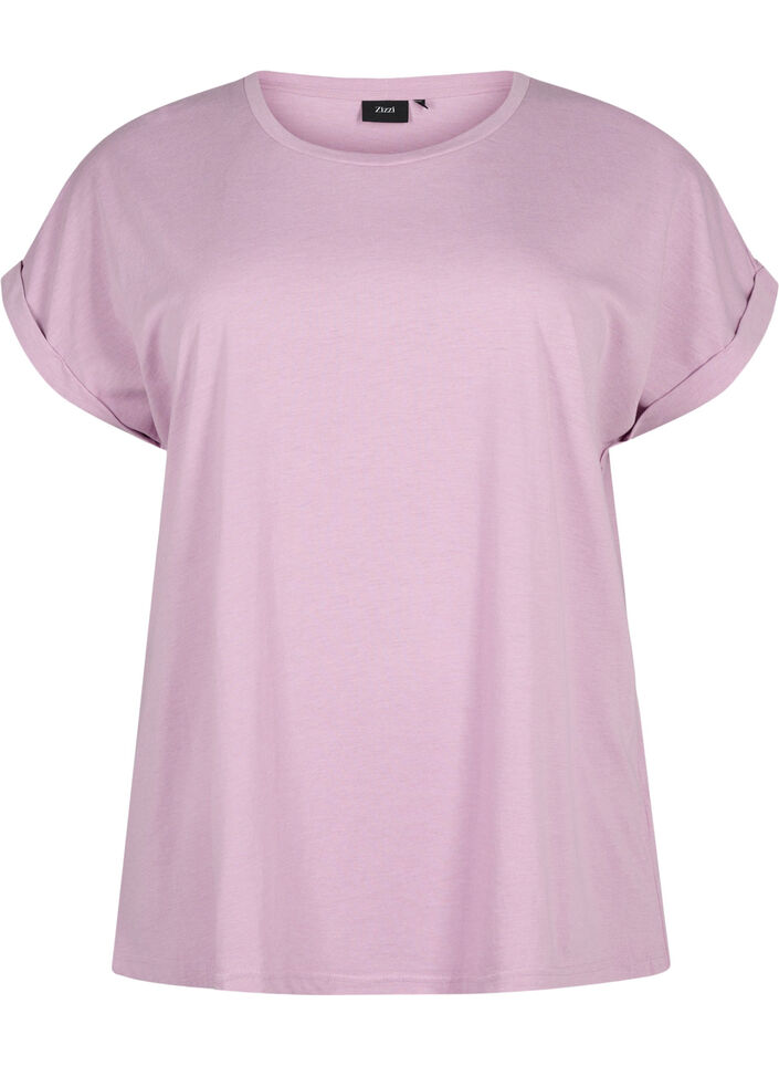 Kort&auml;rmad t-shirt i bomullsmix, Lila, Packshot image number 0