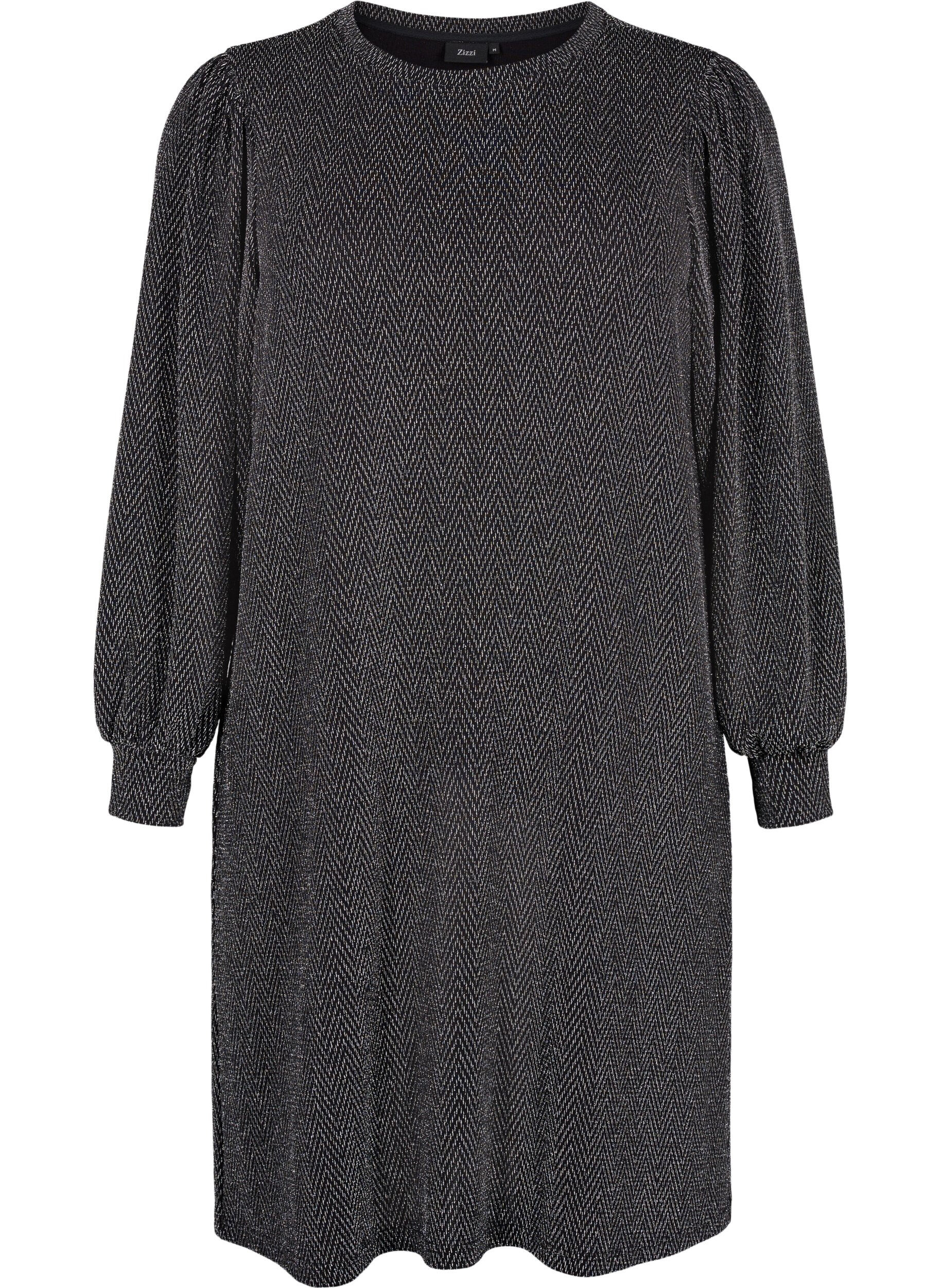 Zizzi Kl&auml;nning med sicksackm&ouml;nster och glitter, Silver ZigZagShimmer, Packshot image number 0