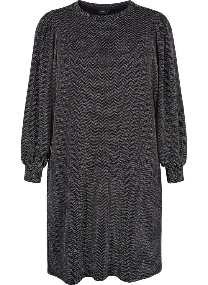 Klänning med sicksackmönster och glitter, Silver ZigZagShimmer, Packshot image number 0