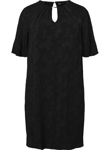 Klänning med struktur och korta ärmar, Black, Packshot image number 0