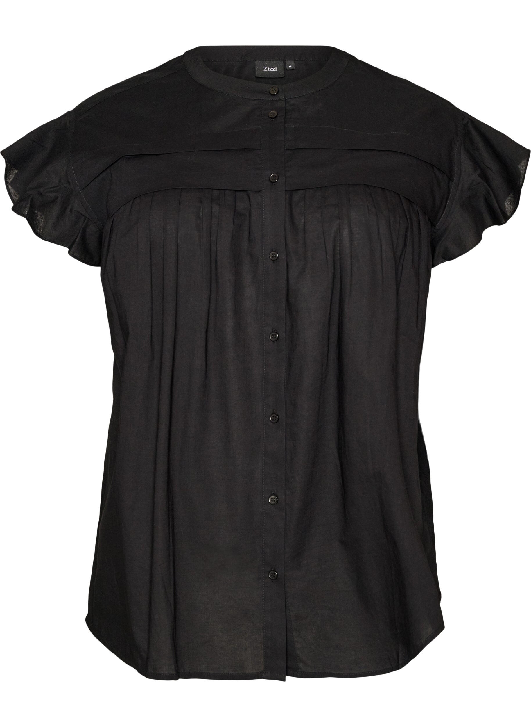 Zizzi&Auml;rml&ouml;s a-linjeformad skjortblus i bomull, Svart, Packshot image number 0