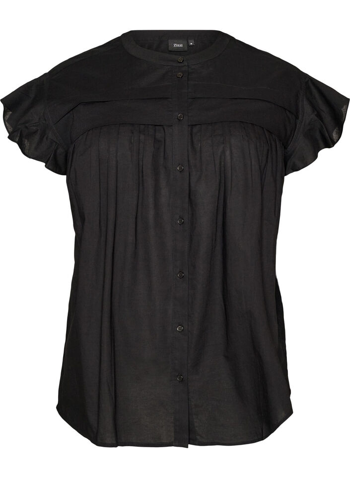 &Auml;rml&ouml;s a-linjeformad skjortblus i bomull, Svart, Packshot image number 0