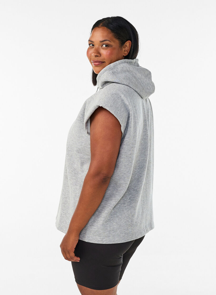 Sweatv&auml;st med huva och axelvaddar, Gr&aring;, Model image number 2
