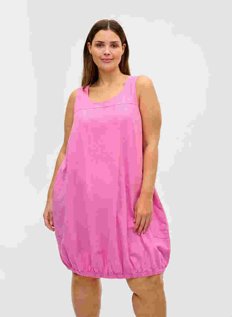 Ärmlös klänning i bomull, Cyclamen, Model image number 0