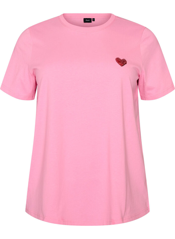 T-shirt med paljetthj&auml;rta och f&auml;rgglatt tryck p&aring; ryggen, Rosa, Packshot image number 0