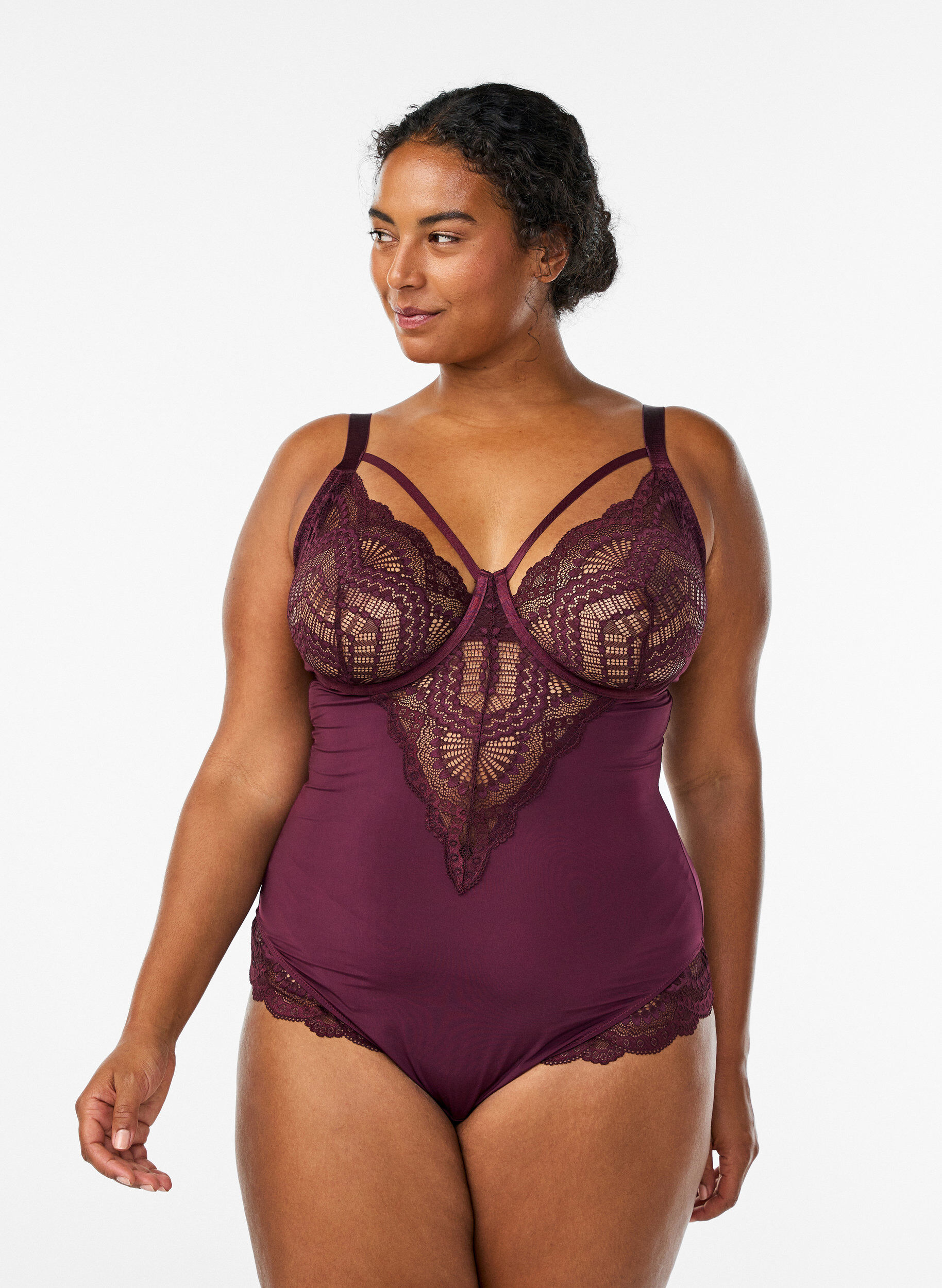 ZizziBody i spets med bygel och banddetaljer, R&ouml;d, Model image number 0