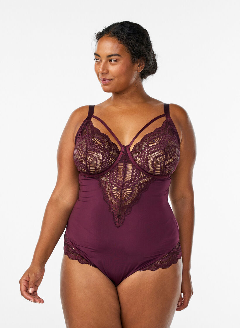 Body i spets med bygel och banddetaljer, R&ouml;d, Model image number 0