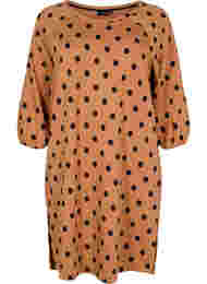 Prickig klänning med 3/4-ärmar, Almond Black Dot