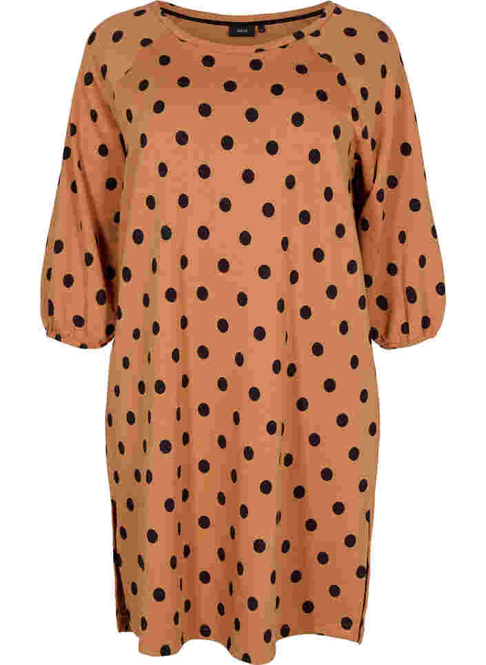 Prickig klänning med 3/4-ärmar, Almond Black Dot, Packshot image number 0