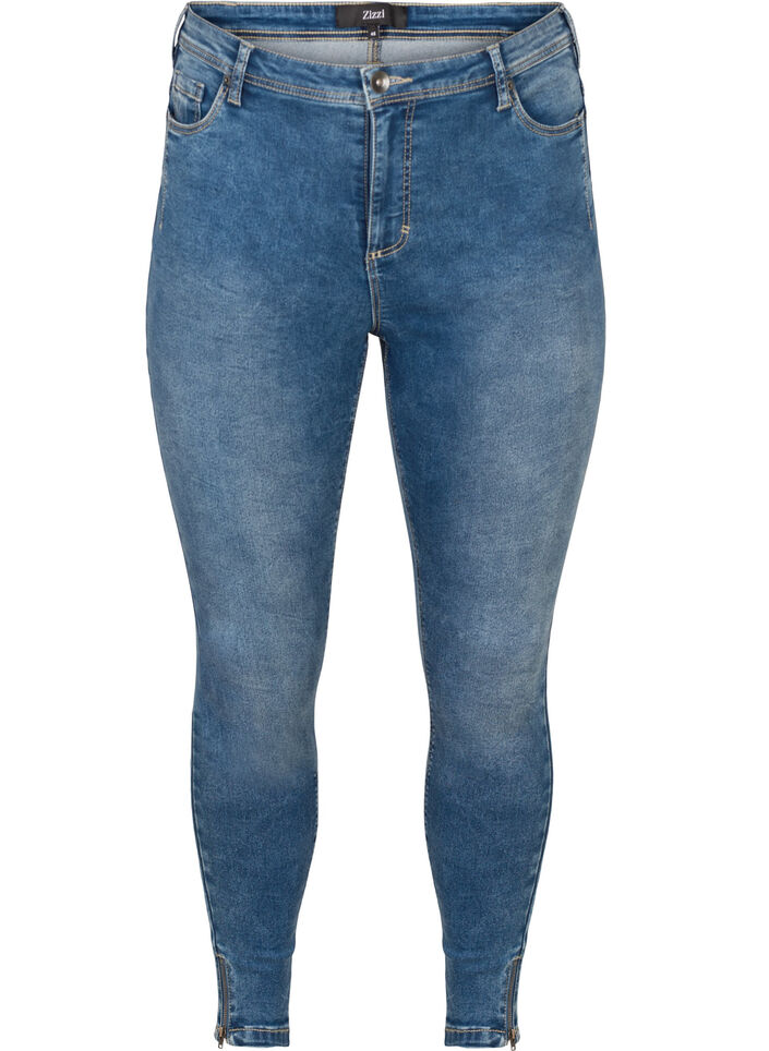Croppade Amy jeans med blixtl&aring;s, Bl&aring;, Packshot image number 0
