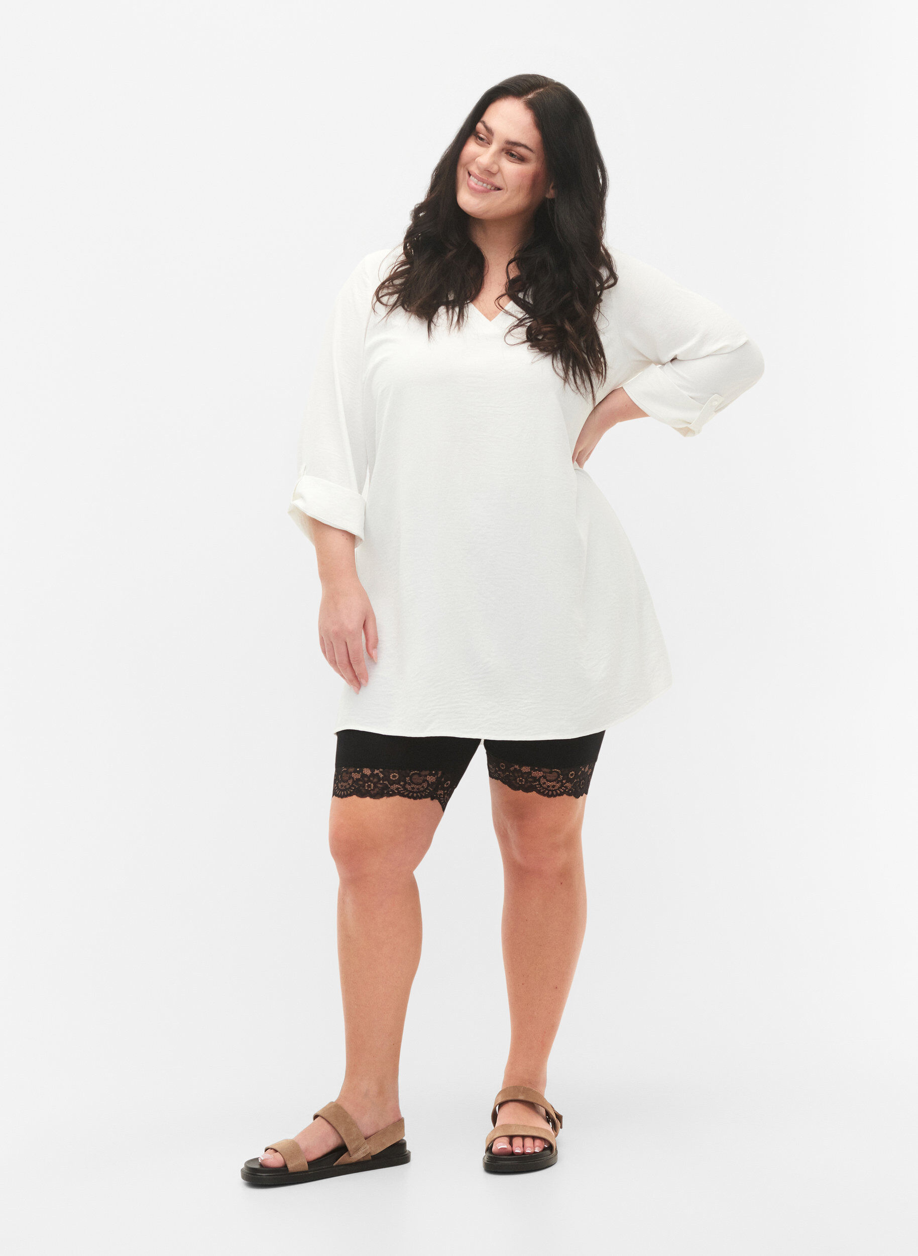 Zizzi Cykelbyxor med spetskant, Svart, Model image number 1