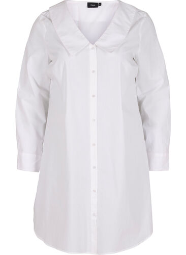 Lång skjorta i bomull med stor krage, Bright White, Packshot image number 0