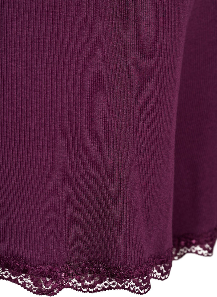 L&ouml;sa nattshorts med ribbstickad textur och spetskant, M&ouml;rk Bordeaux, Packshot image number 3