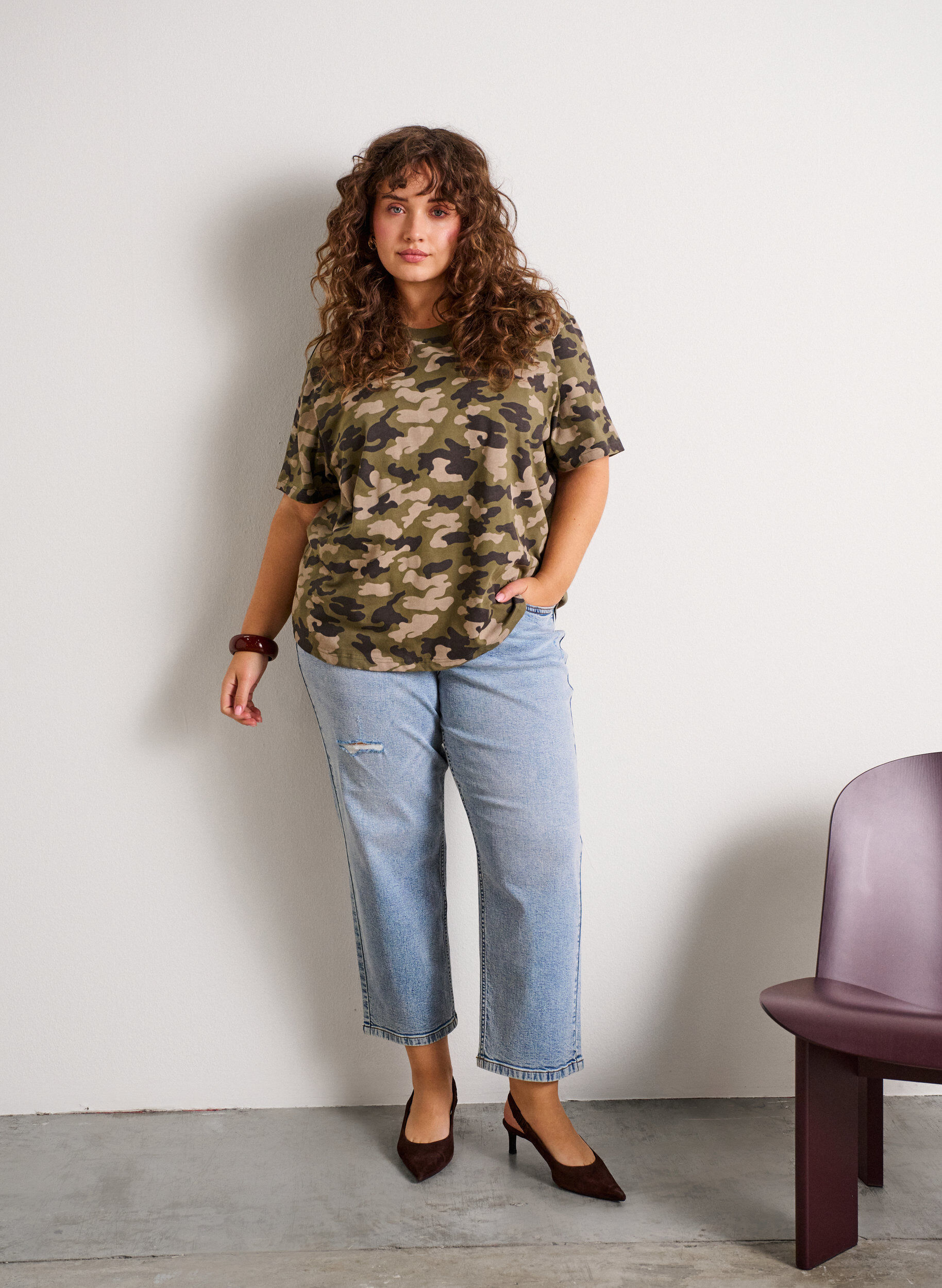 Croppade Vera-jeans med slitningar, Bl&aring;, Model