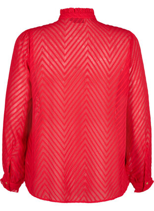 Skjortblus med volanger och mönstrad textur, Tango Red, Packshot image number 1