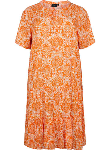 Kortärmad viskosklänning med mönster, Exuberance Oriental, Packshot image number 0