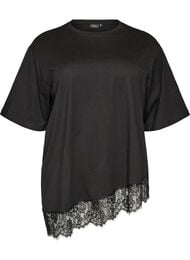 T-shirt med asymmetrisk spetskant, Svart