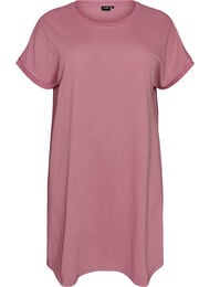 Kort kl&auml;nning i strukturerad jersey med rund halsringning, Rosa