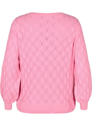 Pullover med hålmönster och båthals	, Begonia Pink, Packshot image number 1