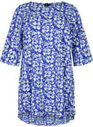 Mönstrad klänning med 3/4-ärmar, Blue White Flower