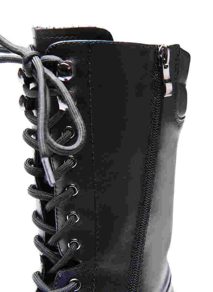 Läderstövlar i bred passform med blixtlås och snörning, Black, Packshot image number 3