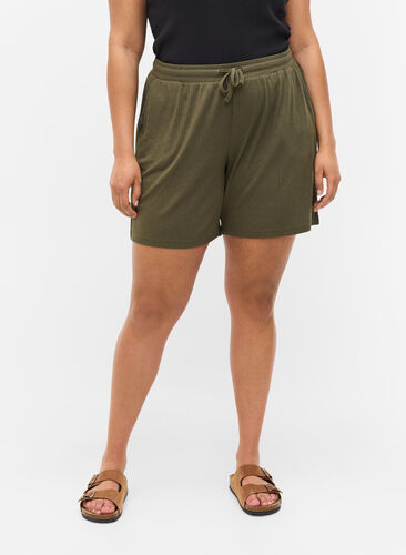 Ribbade shorts med fickor, Dusty Olive, Model image number 1