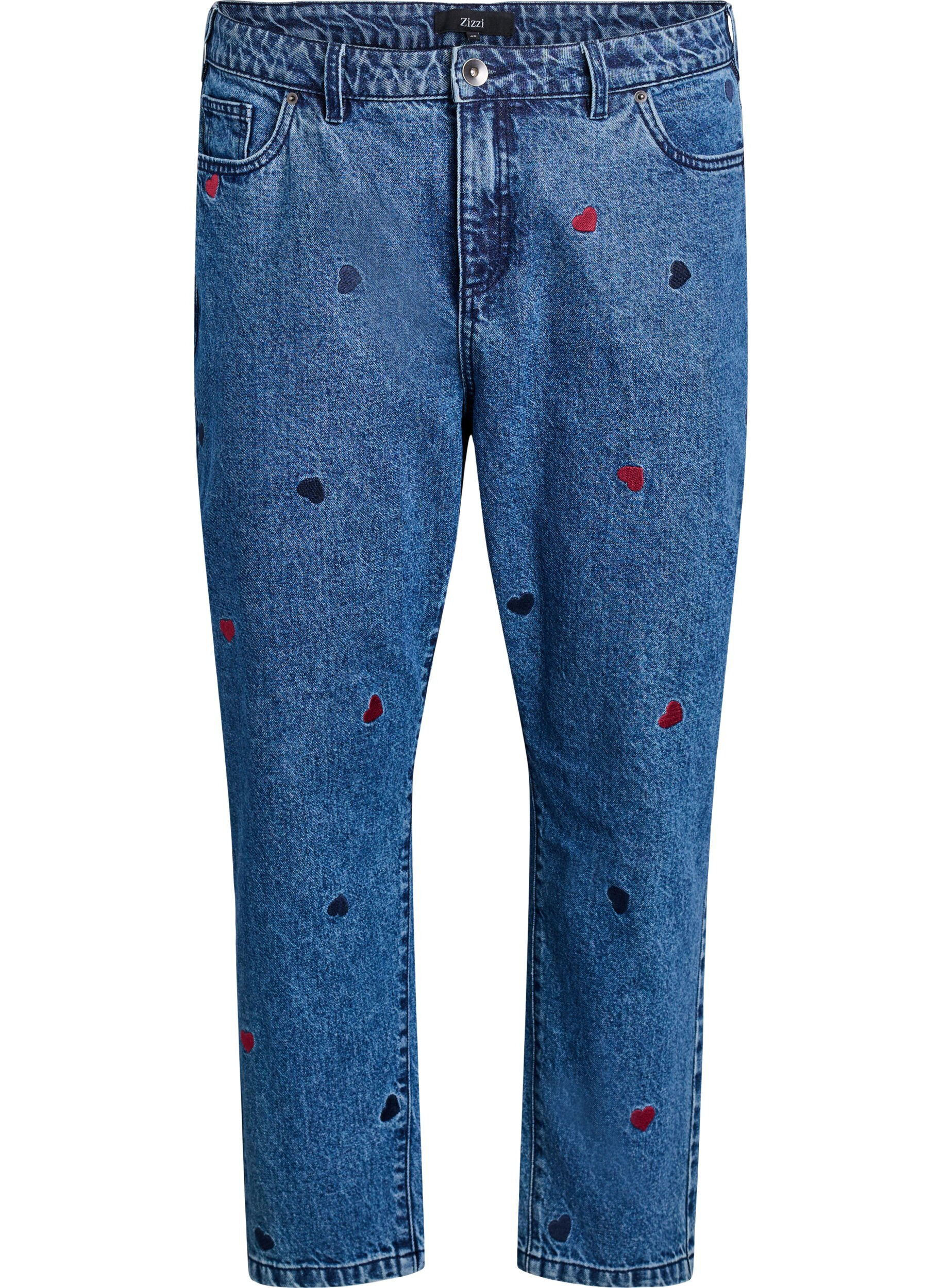 Zizzi Mille Mom Fit-jeans med broderier, Bl&aring;, Packshot image number 0