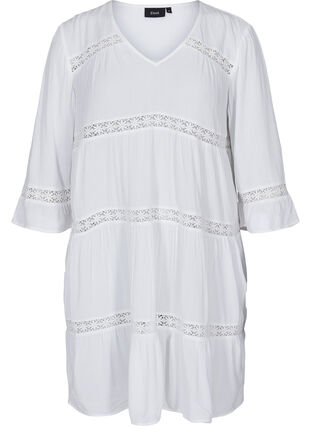 A-linjeformad viskosklänning med spetsband, White, Packshot image number 0