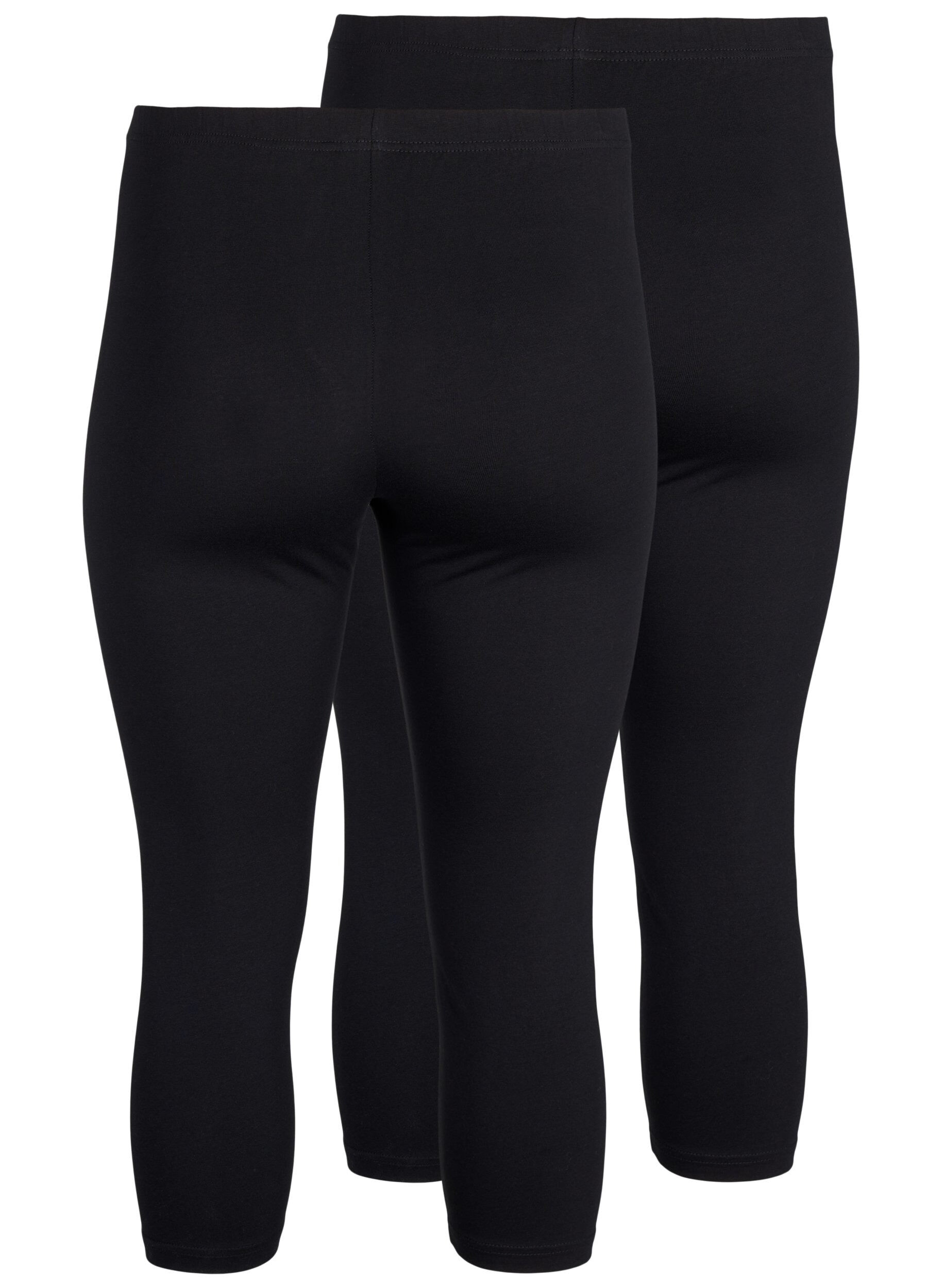 Zizzi FLASH - 2-pack 3/4 leggings i bomull, Svart, Packshot image number 1
