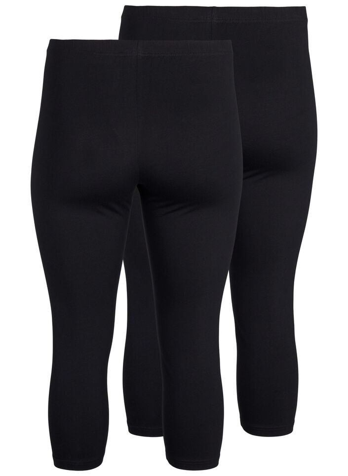 FLASH - 2-pack 3/4 leggings i bomull, Svart, Packshot image number 1