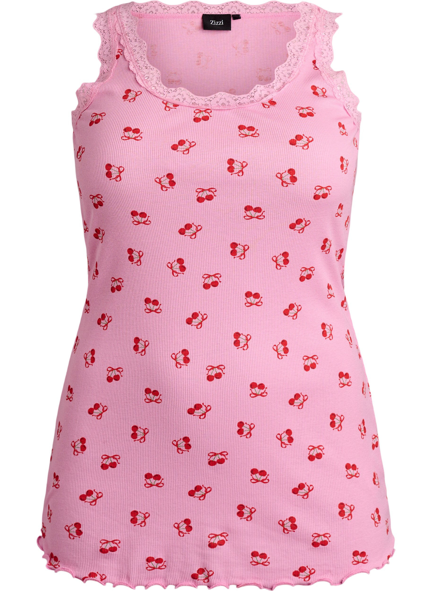 Zizzi Topp med tryck och spetskant, Rosa, Packshot image number 0