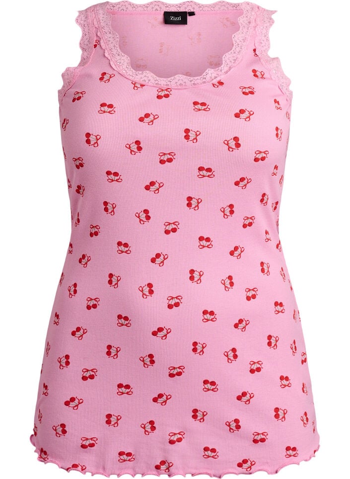 Topp med tryck och spetskant, Rosa, Packshot image number 0